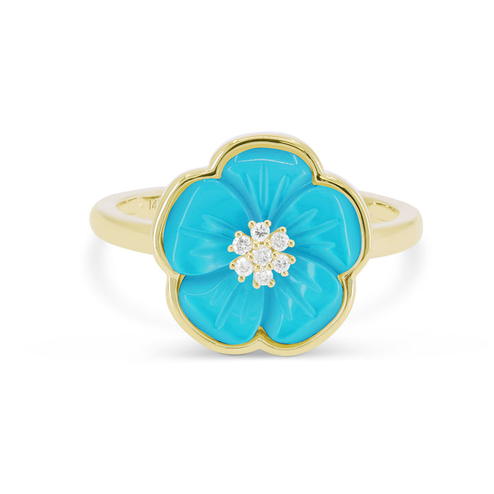 Beautiful Hand Crafted 14K Yellow Gold  Turquoise And Diamond Milano Collection Ring