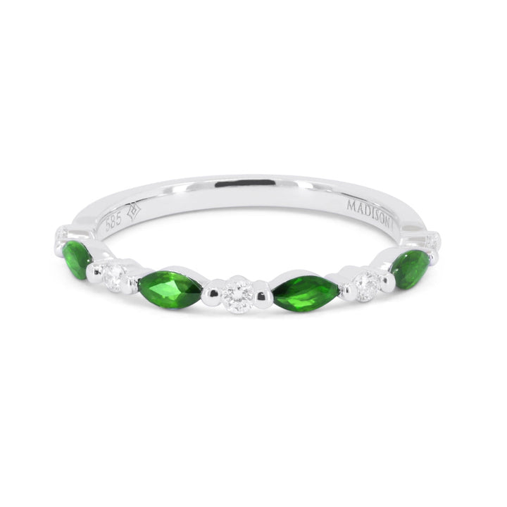 Beautiful Hand Crafted 14K White Gold 4X2MM Emerald And Diamond Arianna Collection Ring
