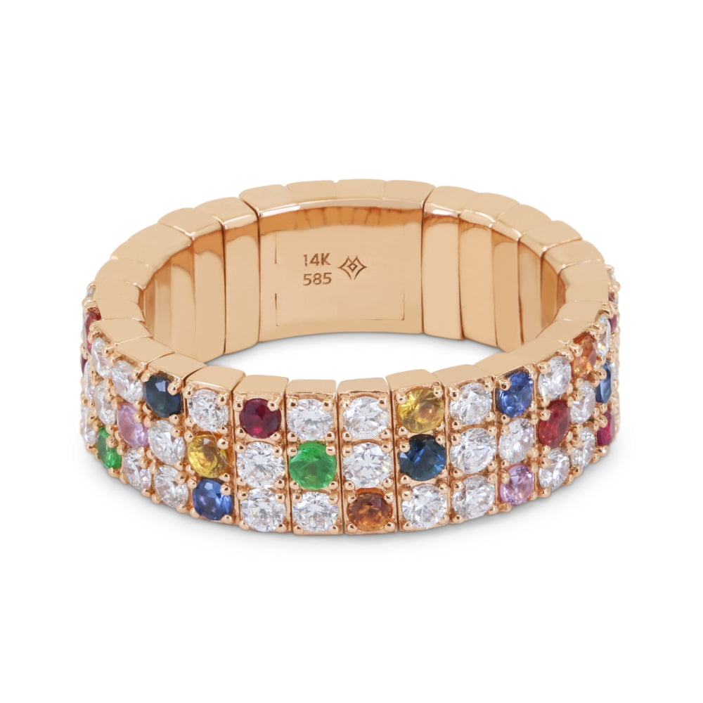 Beautiful Hand Crafted 14K Rose Gold  Multi Colored Sapphire And Diamond Milano Collection Ring