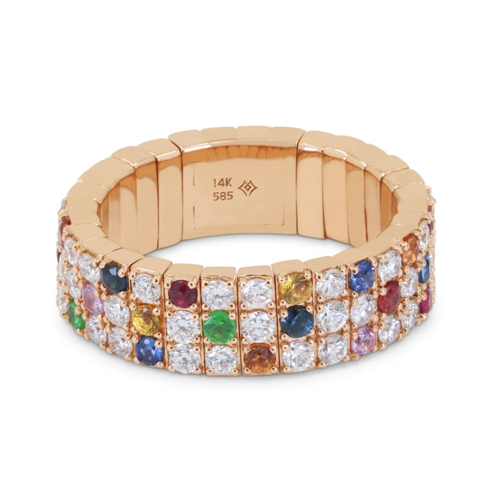 Beautiful Hand Crafted 14K Rose Gold  Multi Colored Sapphire And Diamond Milano Collection Ring