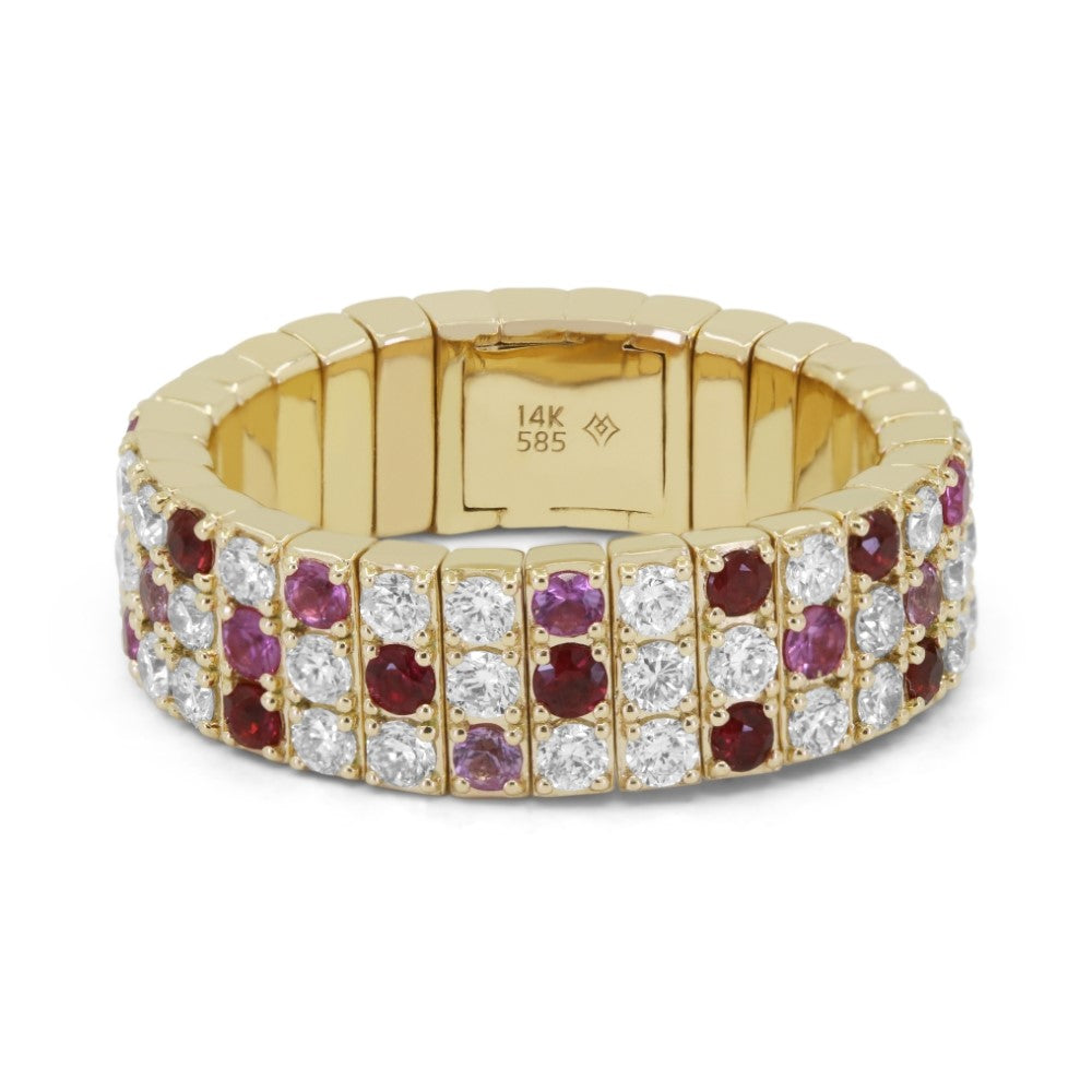 Beautiful Hand Crafted 14K Yellow Gold  Ruby & Pink Sapphire And Diamond Milano Collection Ring