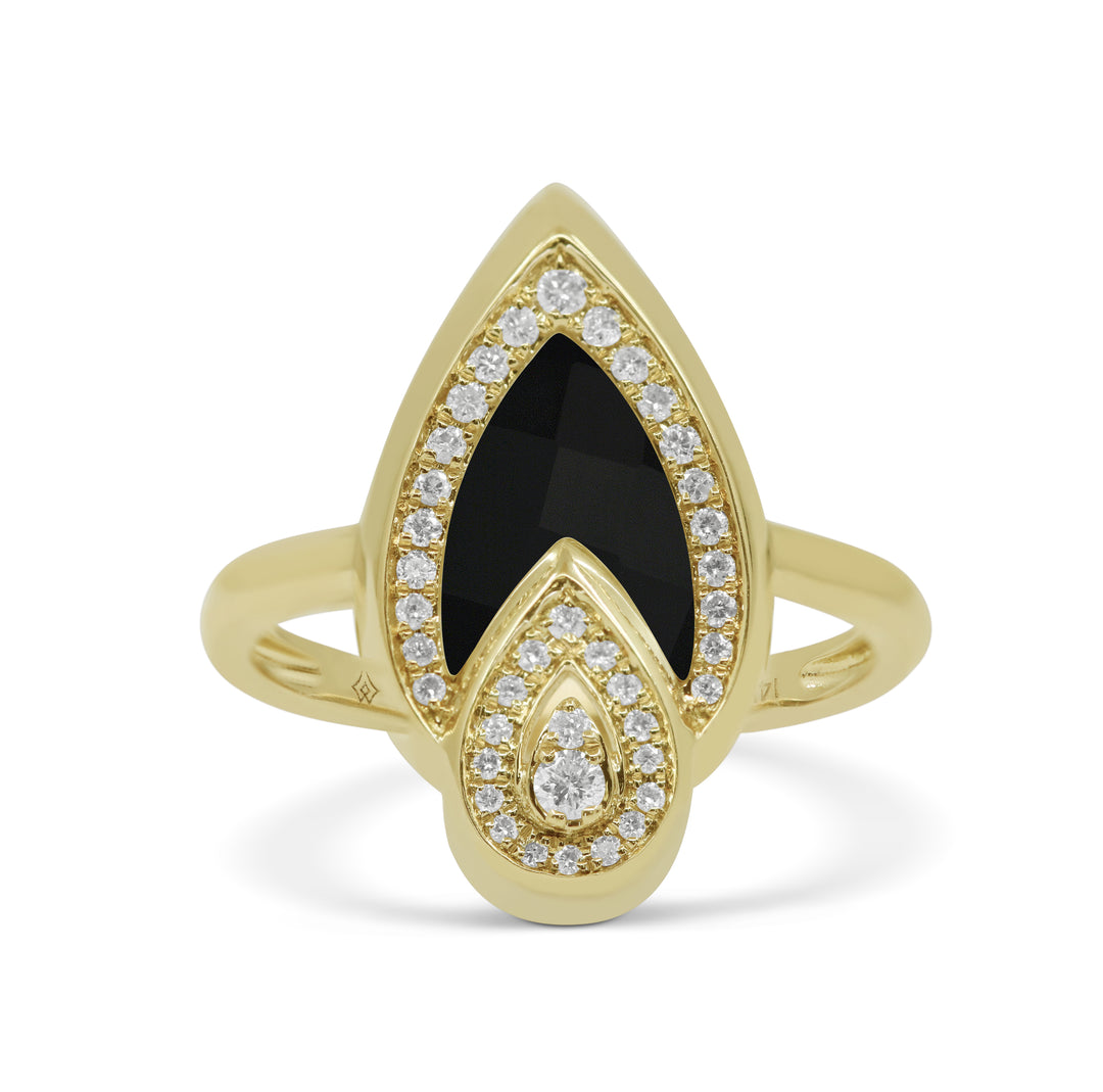 Beautiful Hand Crafted 14K Yellow Gold  Black Onyx And Diamond Milano Collection Ring