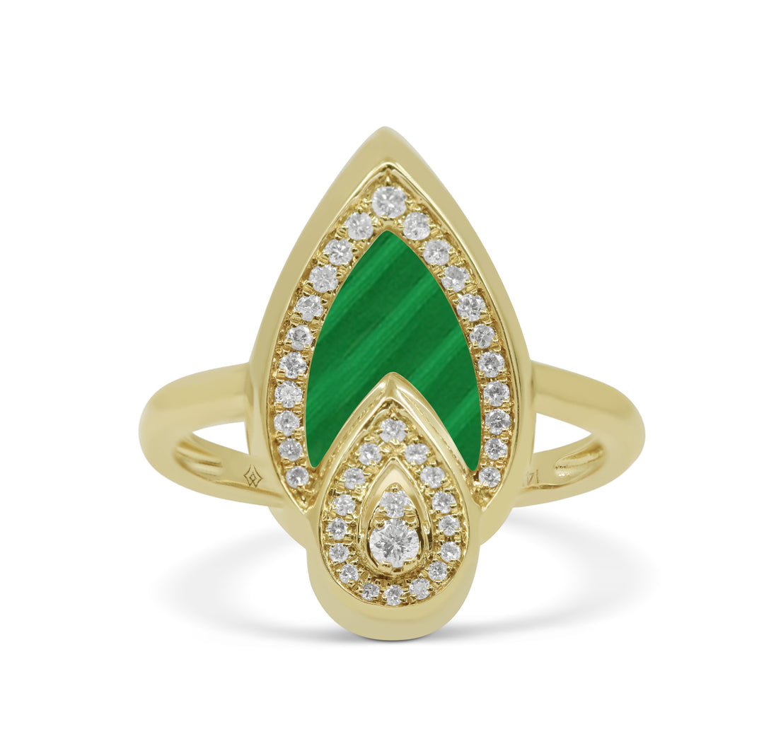 Beautiful Hand Crafted 14K Yellow Gold  Malachite And Diamond Milano Collection Ring