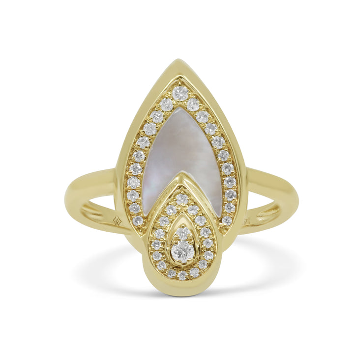 Beautiful Hand Crafted 14K Yellow Gold  Mother Of Pearl And Diamond Milano Collection Ring