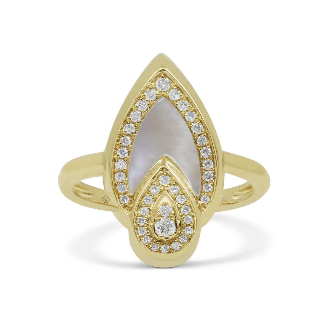 Beautiful Hand Crafted 14K Yellow Gold  Mother Of Pearl And Diamond Milano Collection Ring