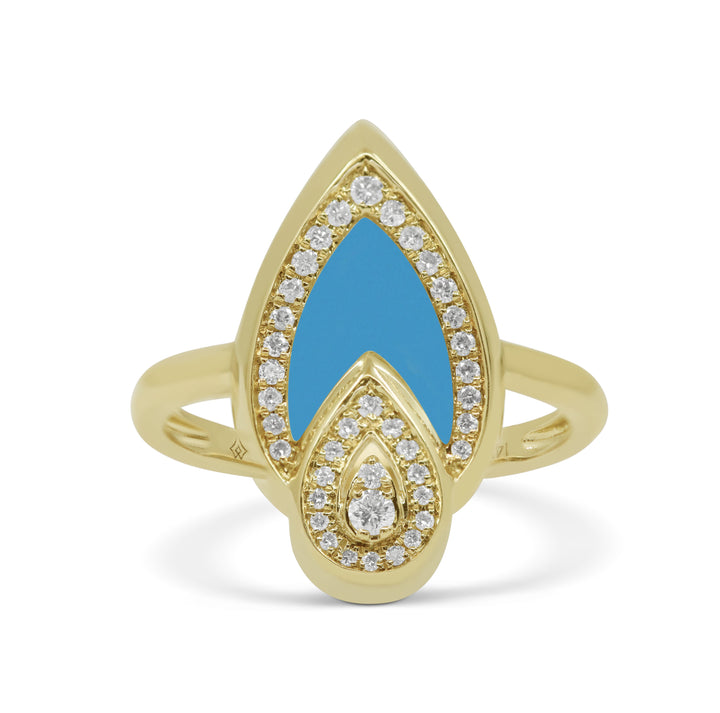 Beautiful Hand Crafted 14K Yellow Gold  Turquoise And Diamond Milano Collection Ring