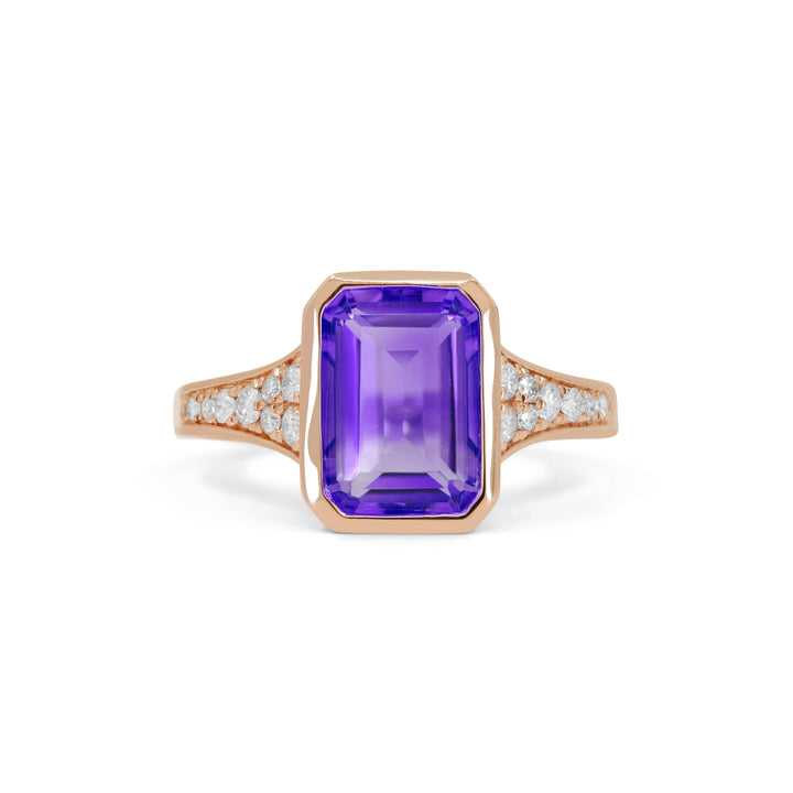 Beautiful Hand Crafted 14K Rose Gold 7X10MM Amethyst And Diamond Essentials Collection Ring
