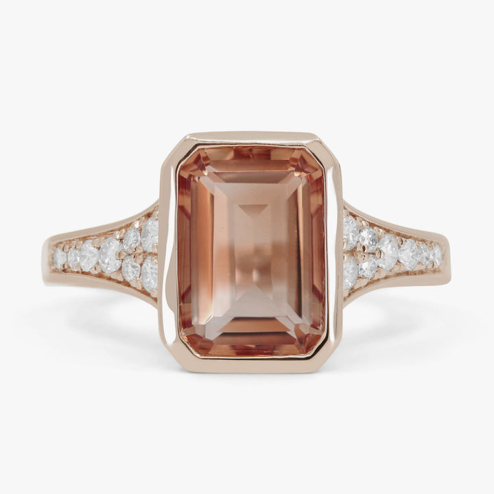 Beautiful Hand Crafted 14K Rose Gold 7X10MM Morganite And Diamond Essentials Collection Ring