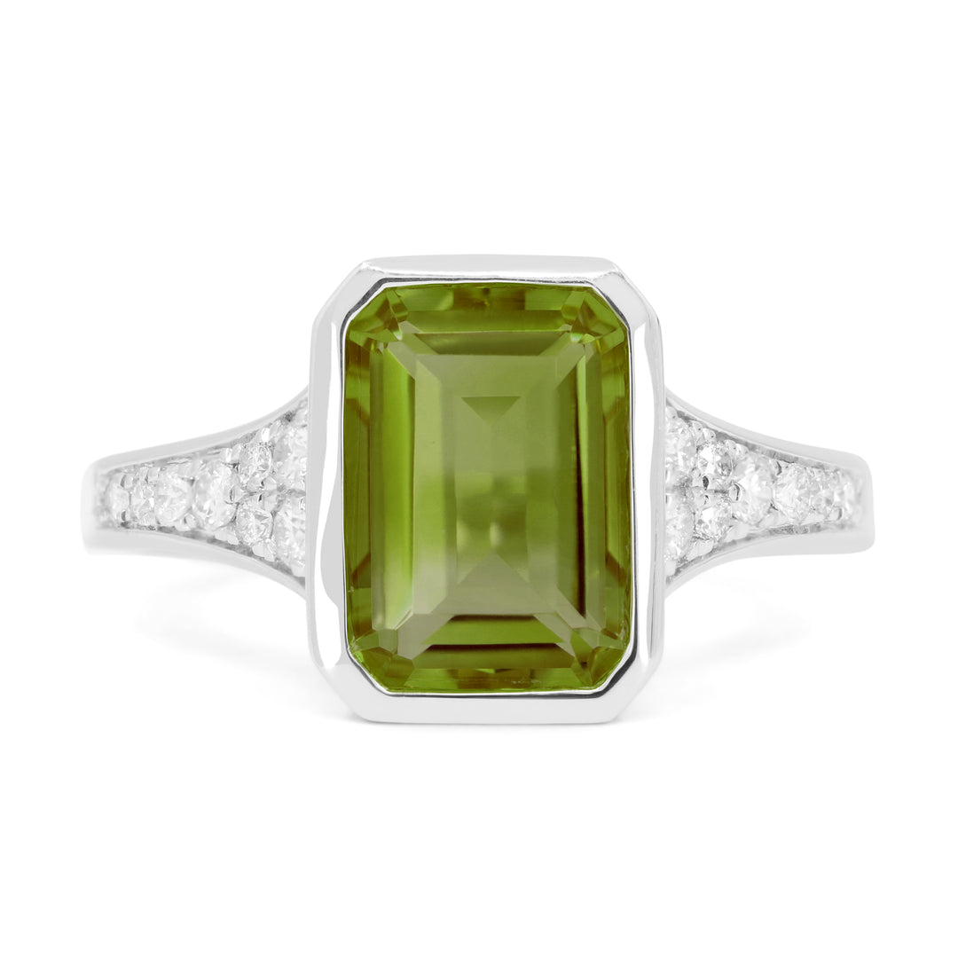 Beautiful Hand Crafted 14K White Gold  Peridot And Diamond Essentials Collection Ring