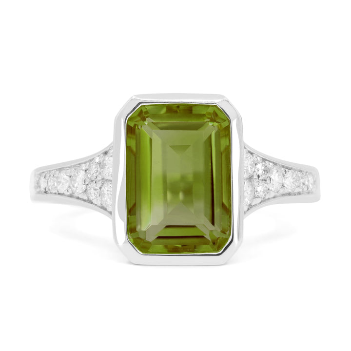 Beautiful Hand Crafted 14K White Gold  Peridot And Diamond Essentials Collection Ring