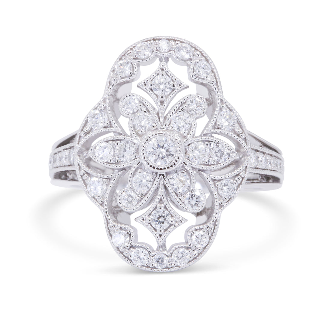 Beautiful Hand Crafted 14K White Gold White Diamond Milano Collection Ring