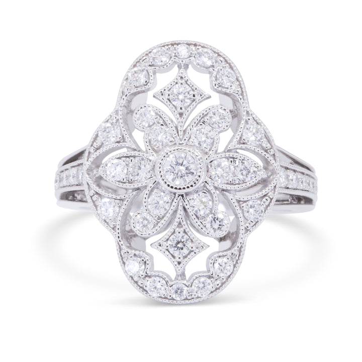 Beautiful Hand Crafted 14K White Gold White Diamond Milano Collection Ring
