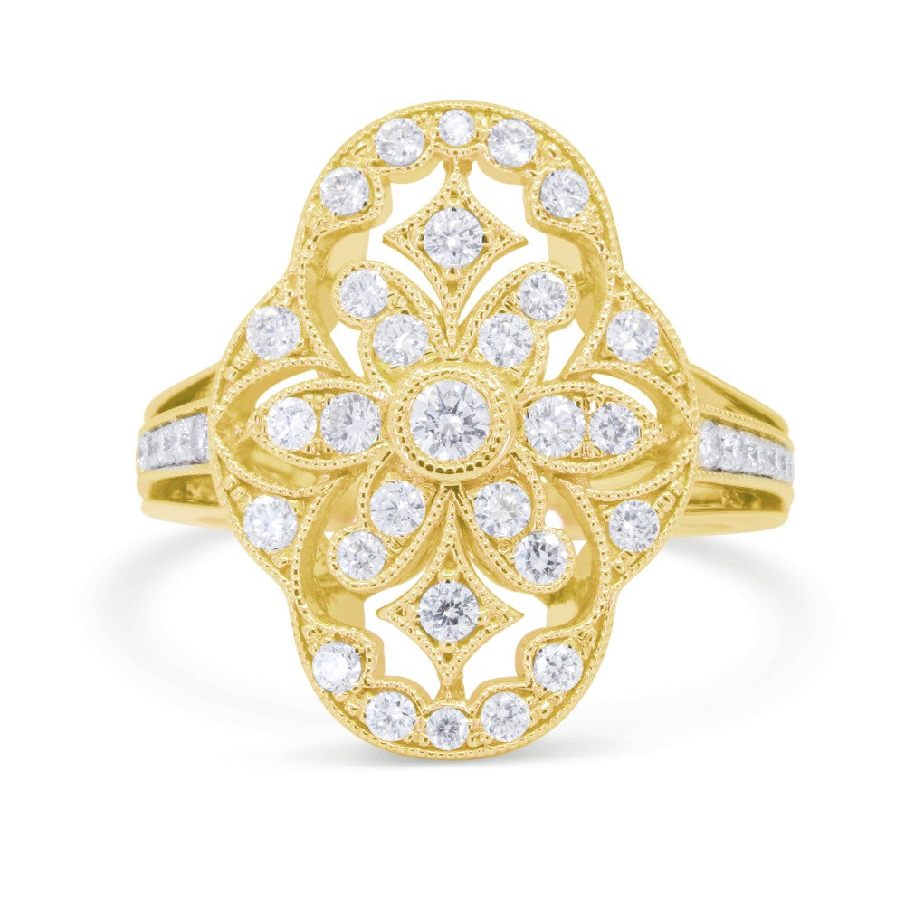 Beautiful Hand Crafted 14K Yellow Gold White Diamond Milano Collection Ring