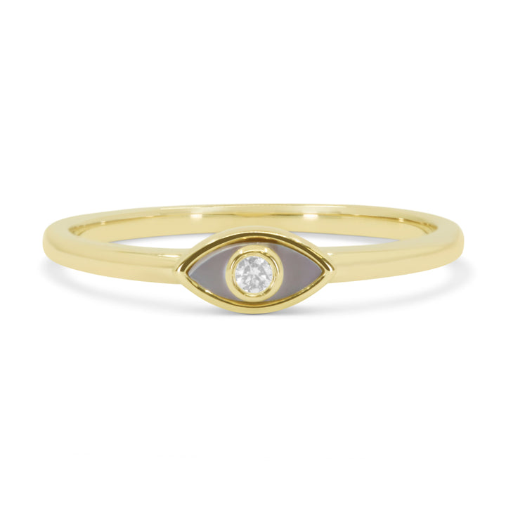 Beautiful Hand Crafted 14K Yellow Gold 3X6MM Mother Of Pearl And Diamond Milano Collection Ring