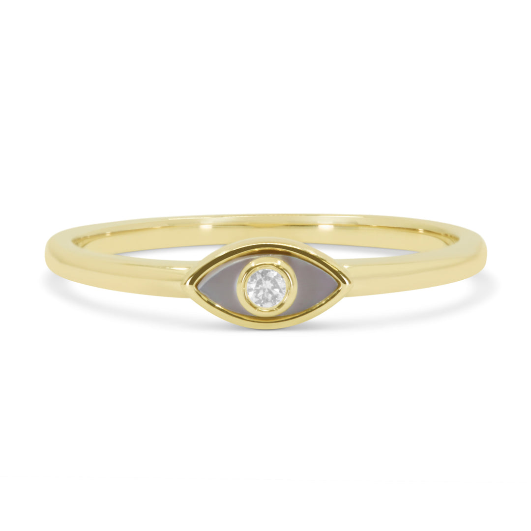 Beautiful Hand Crafted 14K Yellow Gold 3X6MM Mother Of Pearl And Diamond Milano Collection Ring