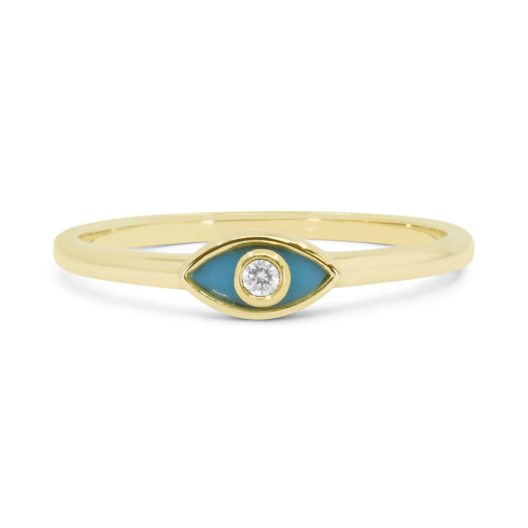 Beautiful Hand Crafted 14K Yellow Gold 3X6MM Turquoise And Diamond Milano Collection Ring