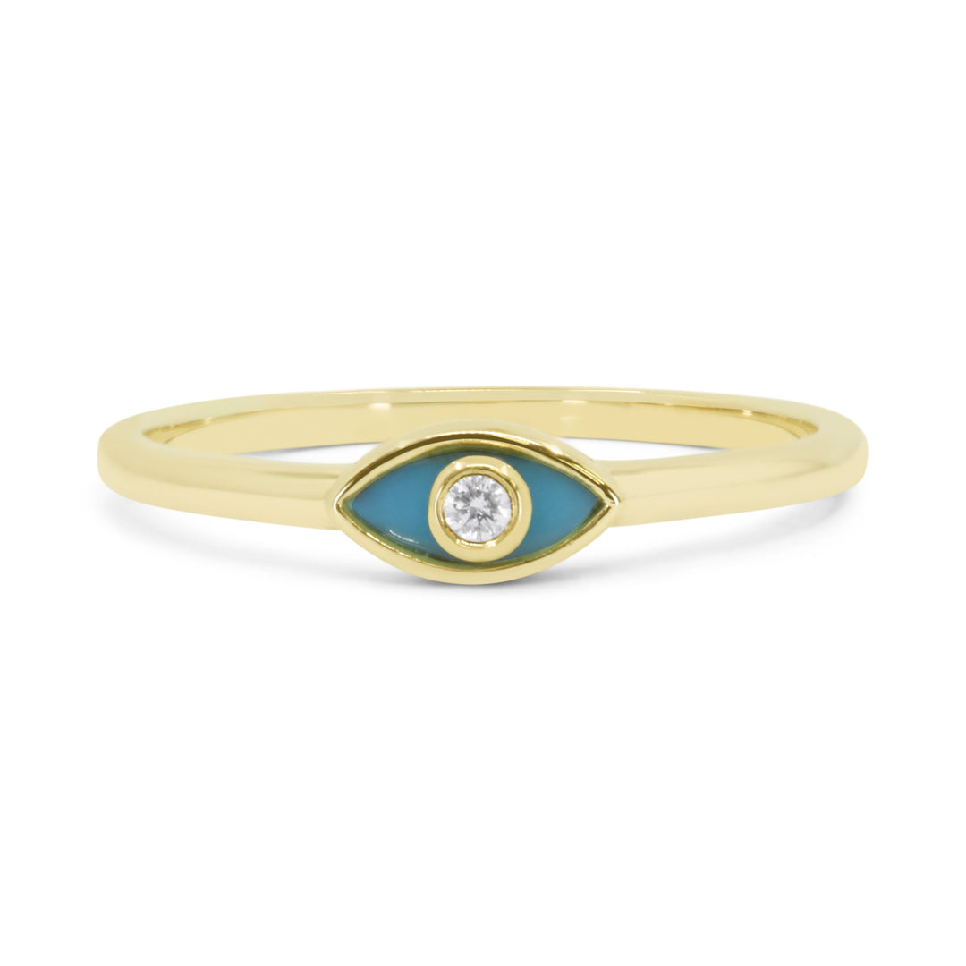 Beautiful Hand Crafted 14K Yellow Gold 3X6MM Turquoise And Diamond Milano Collection Ring