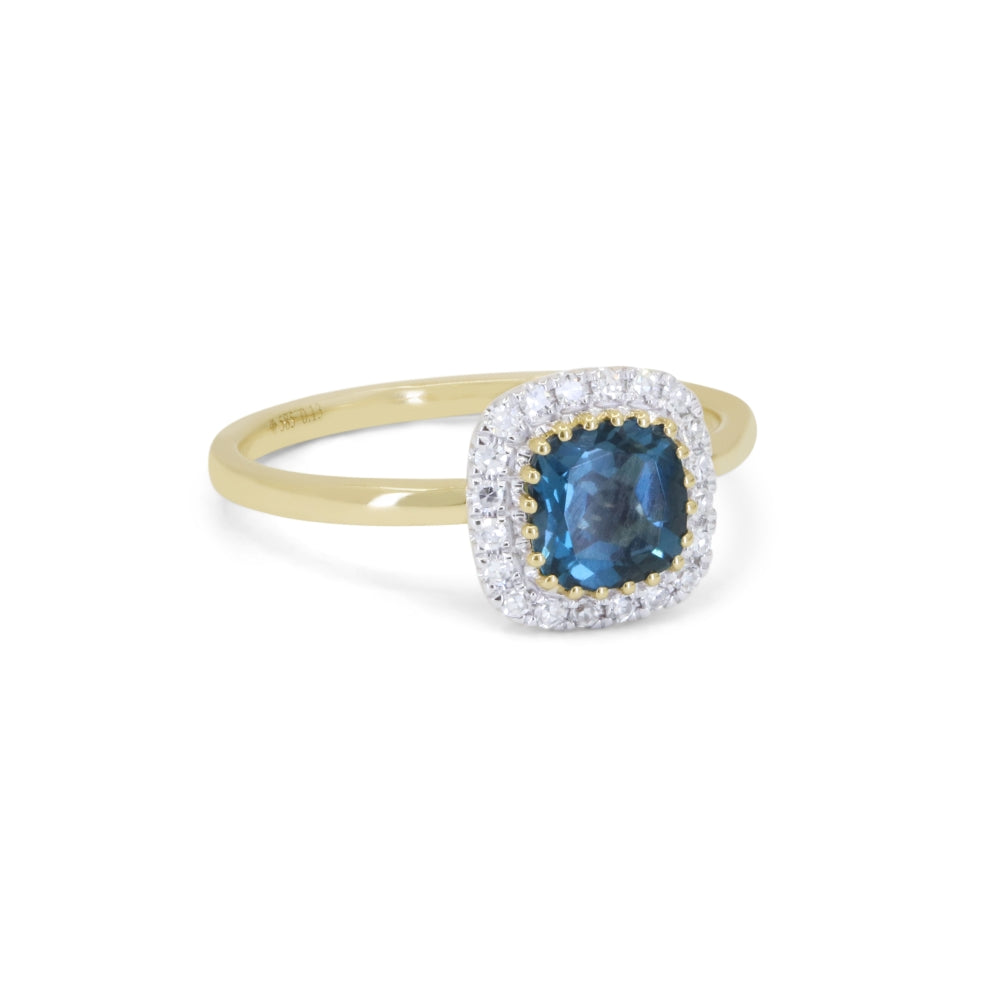 Beautiful Hand Crafted 14K Yellow Gold  London Blue Topaz And Diamond Essentials Collection Ring