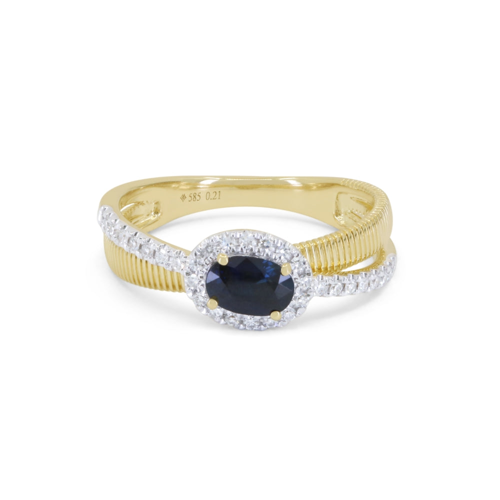 Beautiful Hand Crafted 14K Yellow Gold  Sapphire And Diamond Arianna Collection Ring