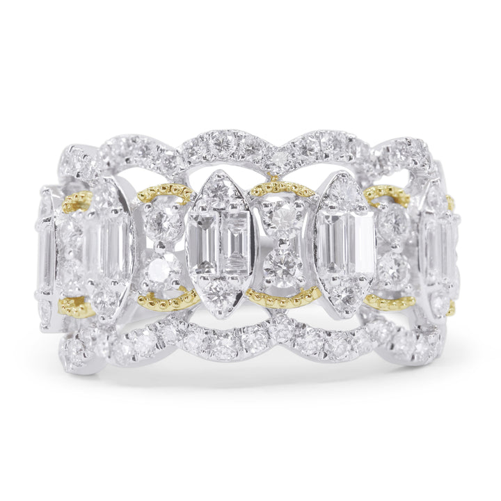 Beautiful Hand Crafted 14K Two Tone Gold White Diamond Milano Collection Ring