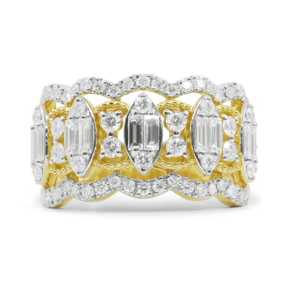 Beautiful Hand Crafted 14K Two Tone Gold White Diamond Milano Collection Ring