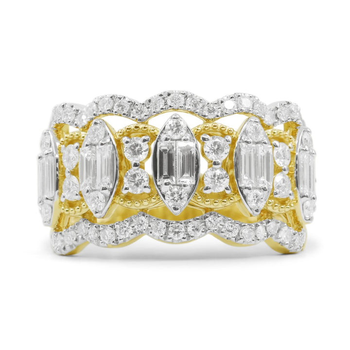 Beautiful Hand Crafted 14K Two Tone Gold White Diamond Milano Collection Ring