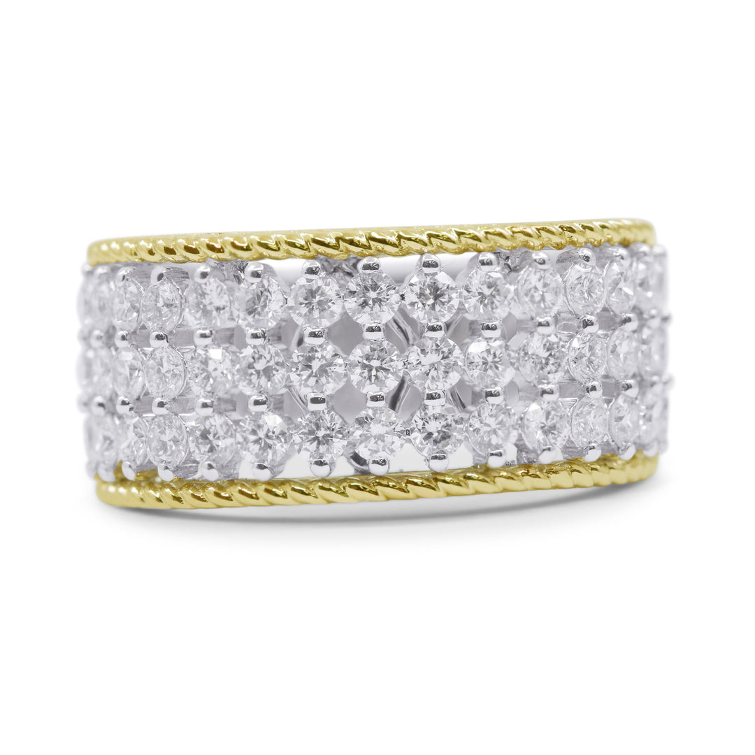 Beautiful Hand Crafted 14K Two Tone Gold White Diamond Milano Collection Ring