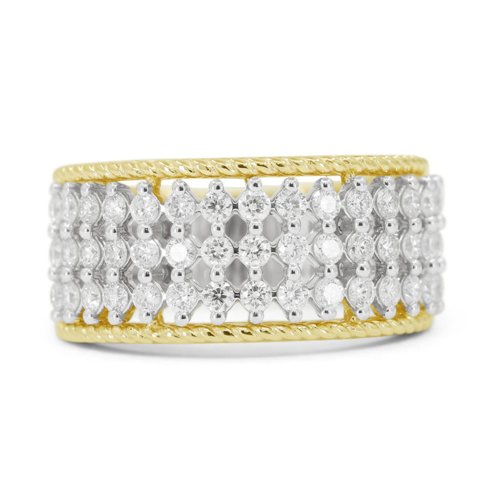 Beautiful Hand Crafted 14K Two Tone Gold White Diamond Milano Collection Ring