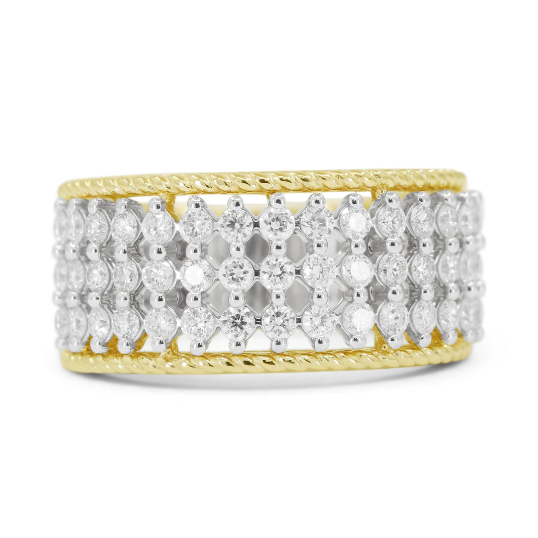 Beautiful Hand Crafted 14K Two Tone Gold White Diamond Milano Collection Ring