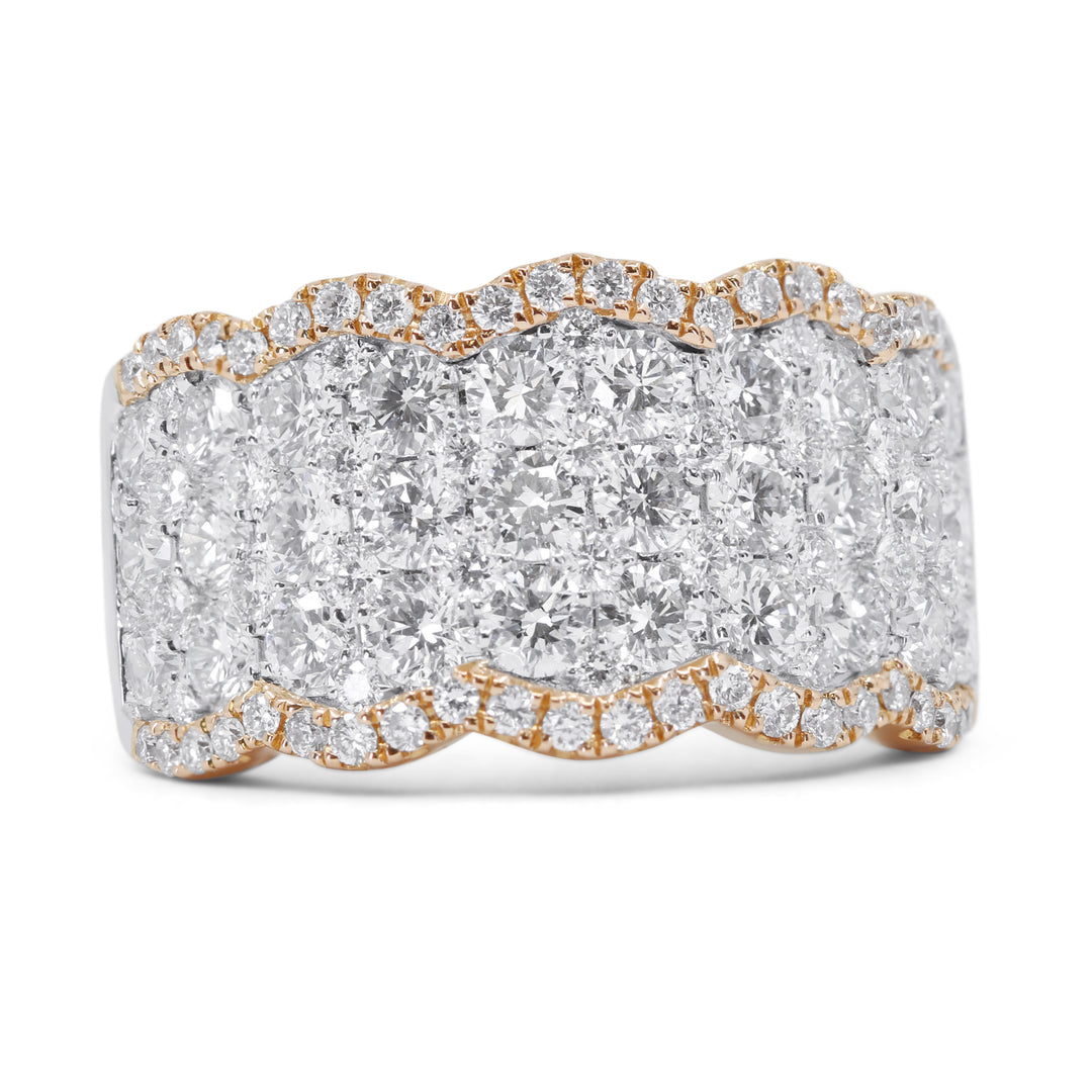 Beautiful Hand Crafted 14K Two Tone Gold White Diamond Milano Collection Ring