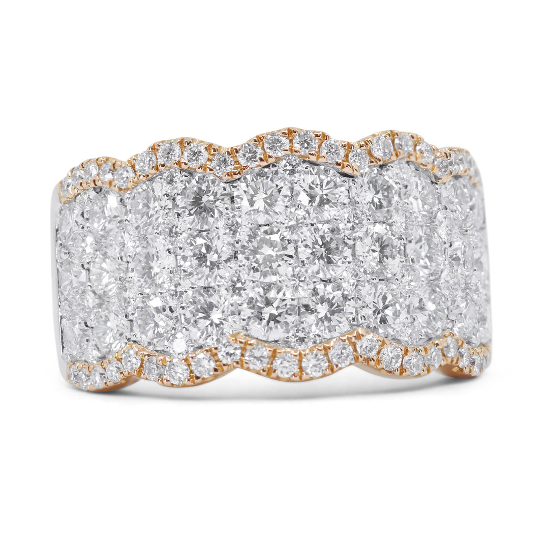 Beautiful Hand Crafted 14K Two Tone Gold White Diamond Milano Collection Ring