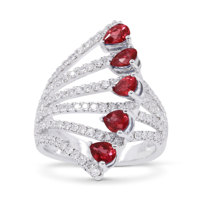 Beautiful Hand Crafted 14K White Gold  Ruby And Diamond Arianna Collection Ring