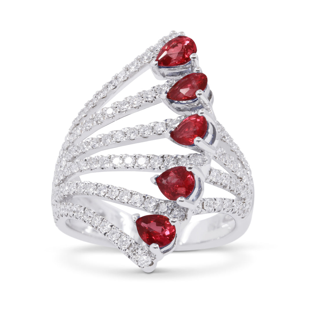 Beautiful Hand Crafted 14K White Gold  Ruby And Diamond Arianna Collection Ring