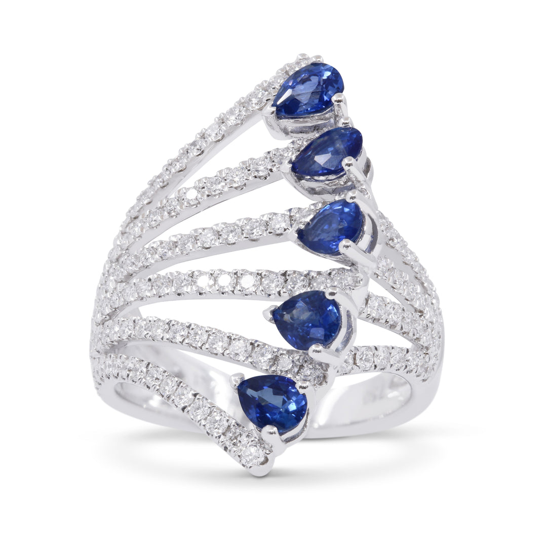 Beautiful Hand Crafted 14K White Gold  Sapphire And Diamond Arianna Collection Ring