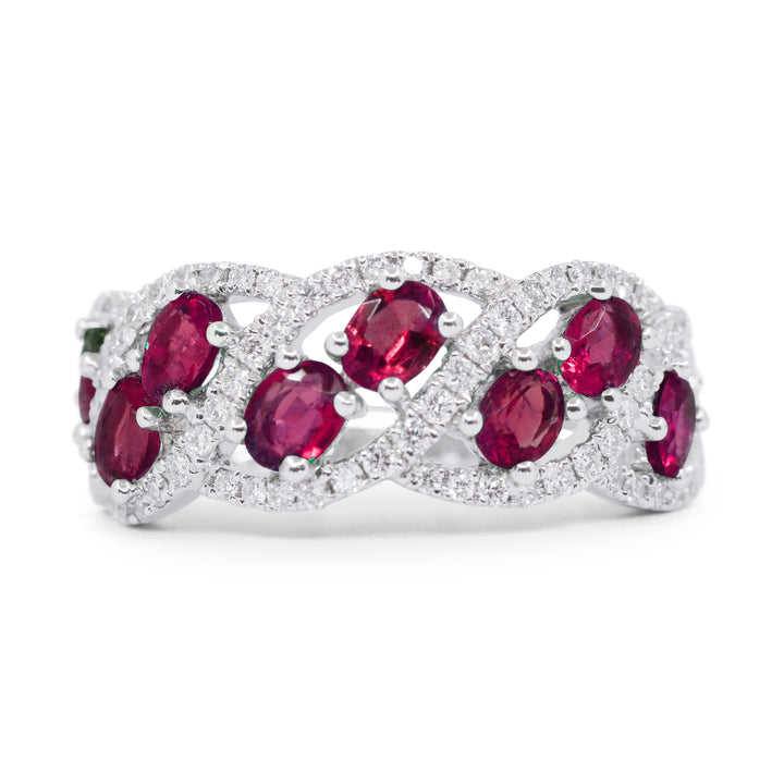 Beautiful Hand Crafted 18K White Gold  Ruby And Diamond Arianna Collection Ring