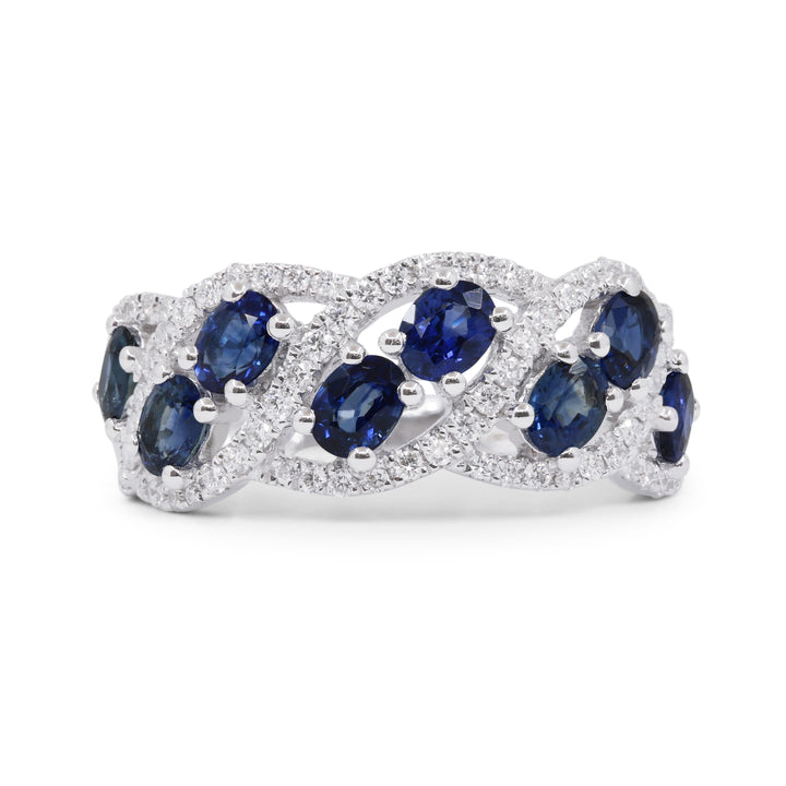 Beautiful Hand Crafted 18K White Gold  Sapphire And Diamond Arianna Collection Ring