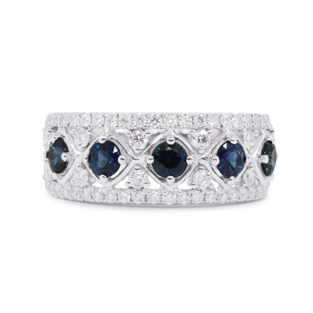 Beautiful Hand Crafted 18K White Gold  Sapphire And Diamond Arianna Collection Ring