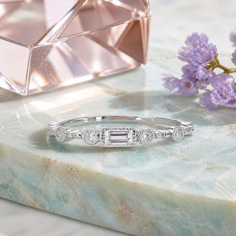 R1734 - 14K White Gold Diamond Rectangle Ring