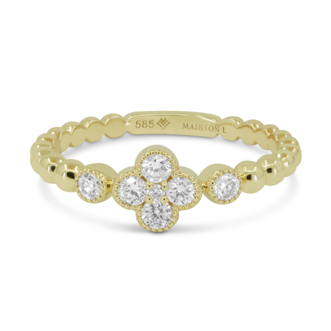 Beautiful Hand Crafted 14K Yellow Gold White Diamond Milano Collection Ring