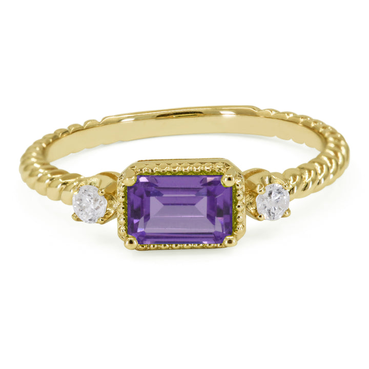 Beautiful Hand Crafted 14K Yellow Gold 4X6MM Amethyst And Diamond Essentials Collection Ring