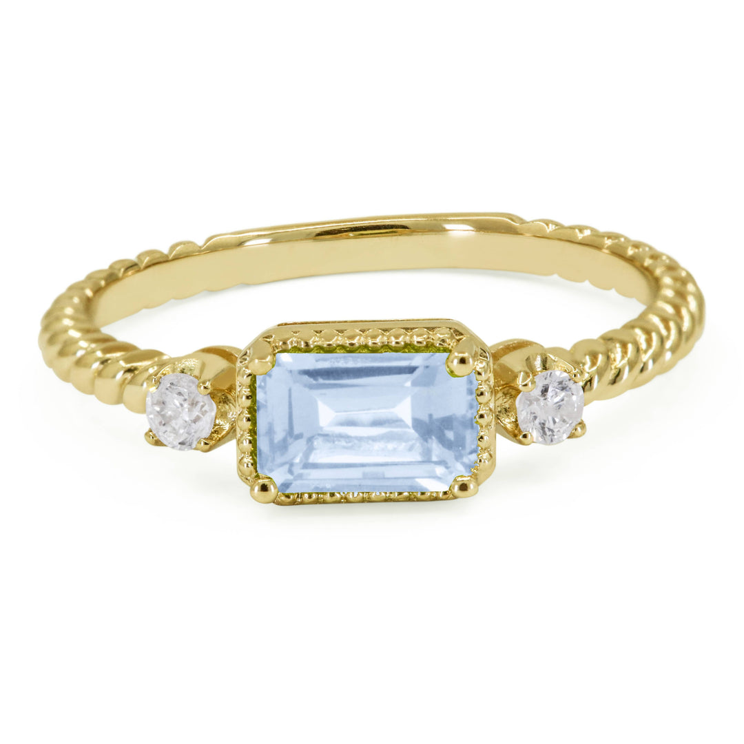 Beautiful Hand Crafted 14K Yellow Gold  Blue Topaz And Diamond Essentials Collection Ring