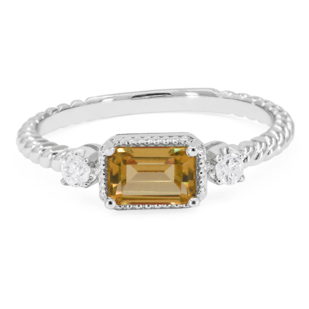 Beautiful Hand Crafted 14K White Gold 4X6MM Citrine And Diamond Essentials Collection Ring