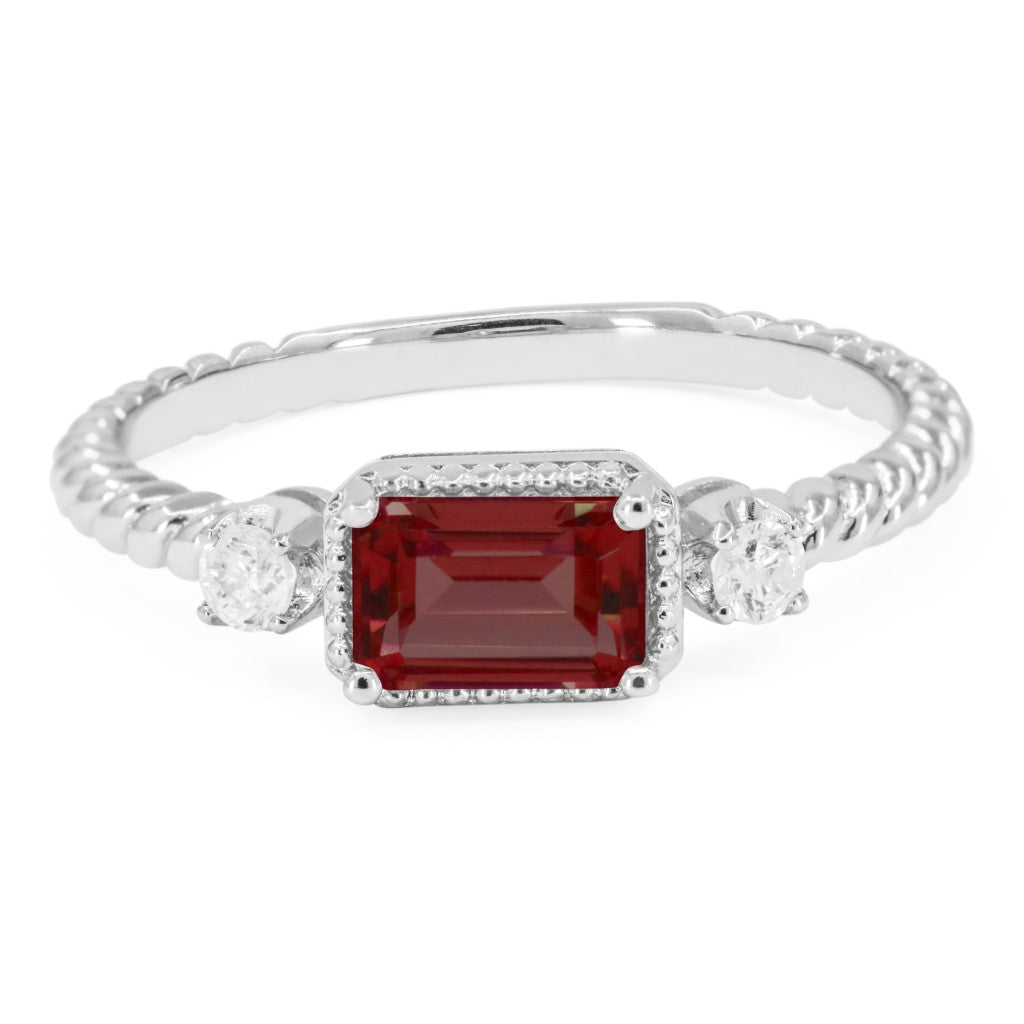 Beautiful Hand Crafted 14K White Gold 4X6MM Garnet And Diamond Essentials Collection Ring
