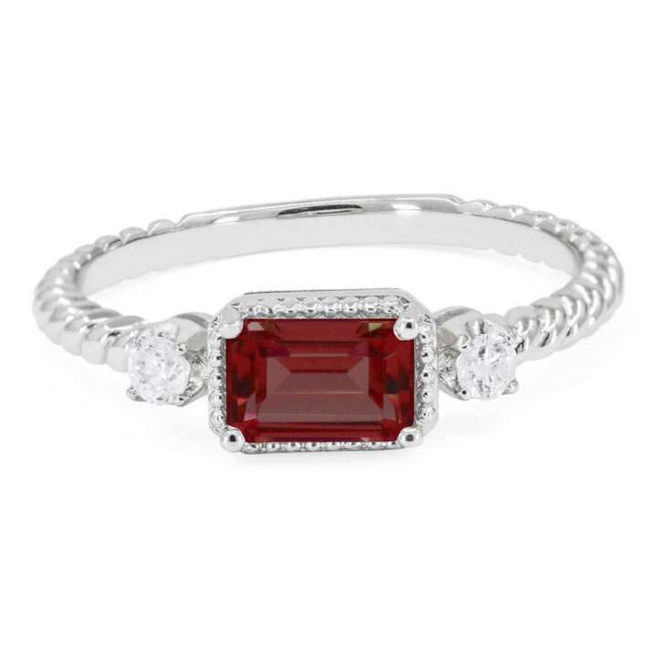 Beautiful Hand Crafted 14K White Gold 4X6MM Garnet And Diamond Essentials Collection Ring