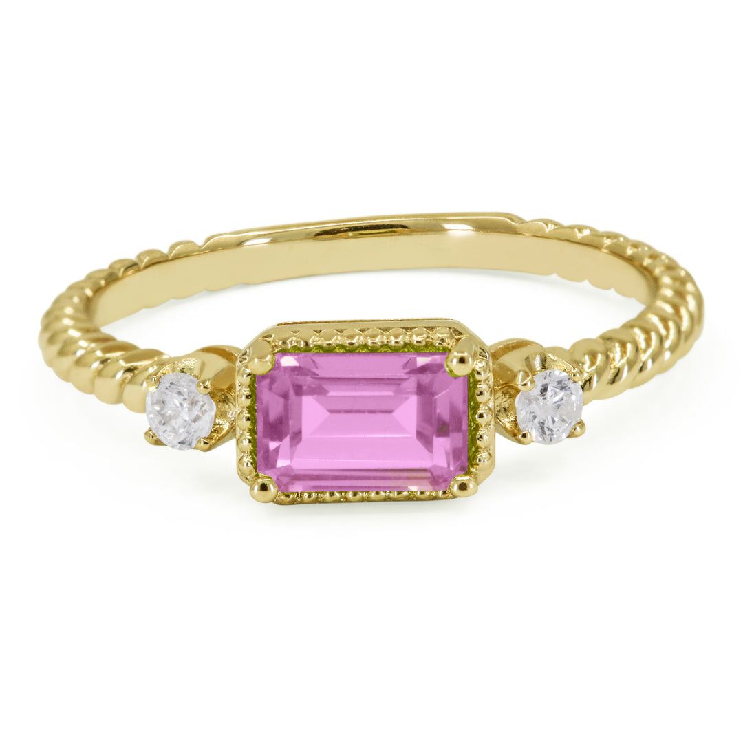 Beautiful Hand Crafted 14K Yellow Gold 4X6MM Created Pink Sapphire And Diamond Essentials Collection Ring