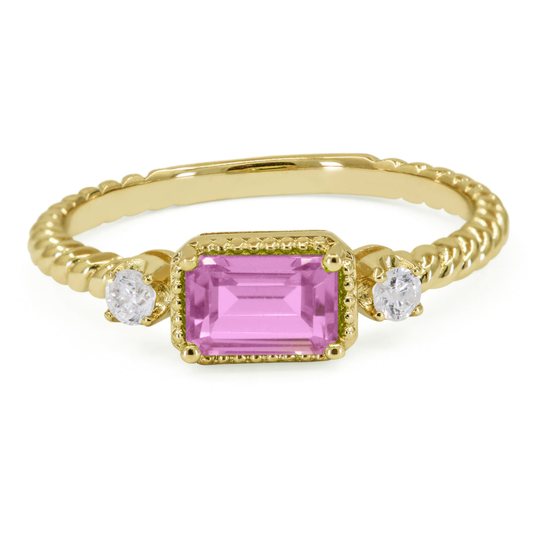 Beautiful Hand Crafted 14K Yellow Gold 4X6MM Created Pink Sapphire And Diamond Essentials Collection Ring