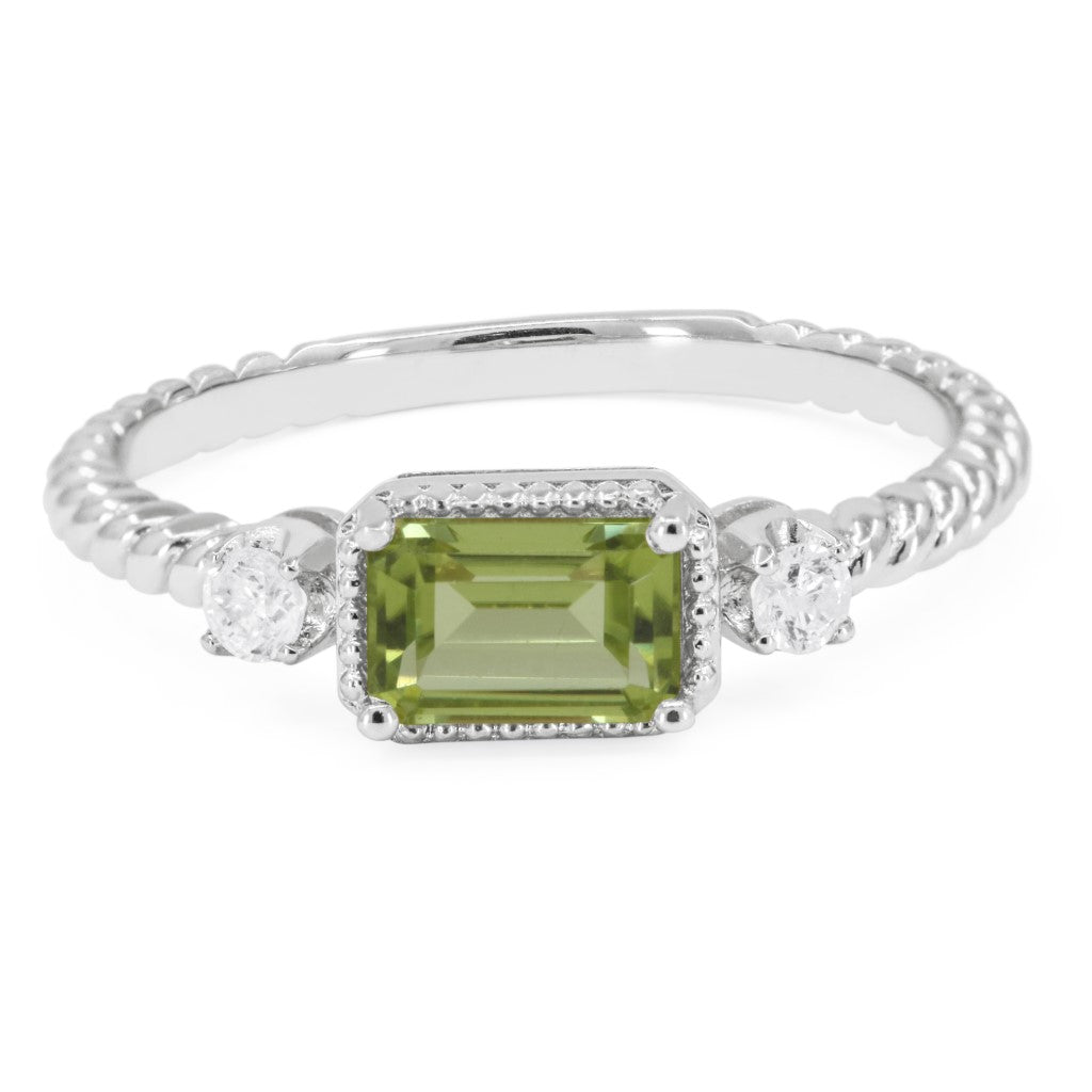 Beautiful Hand Crafted 14K White Gold 4X6MM Peridot And Diamond Essentials Collection Ring