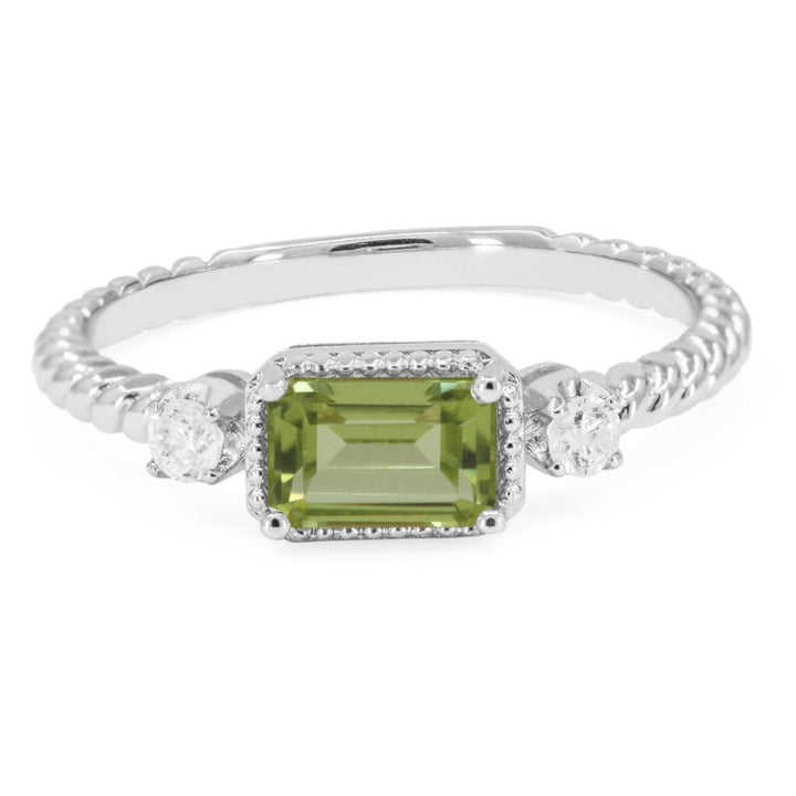Beautiful Hand Crafted 14K White Gold 4X6MM Peridot And Diamond Essentials Collection Ring