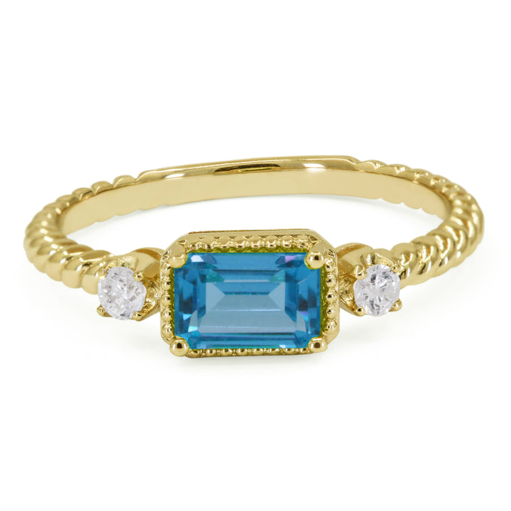 Beautiful Hand Crafted 14K Yellow Gold 4X6MM Swiss Blue Topaz And Diamond Essentials Collection Ring