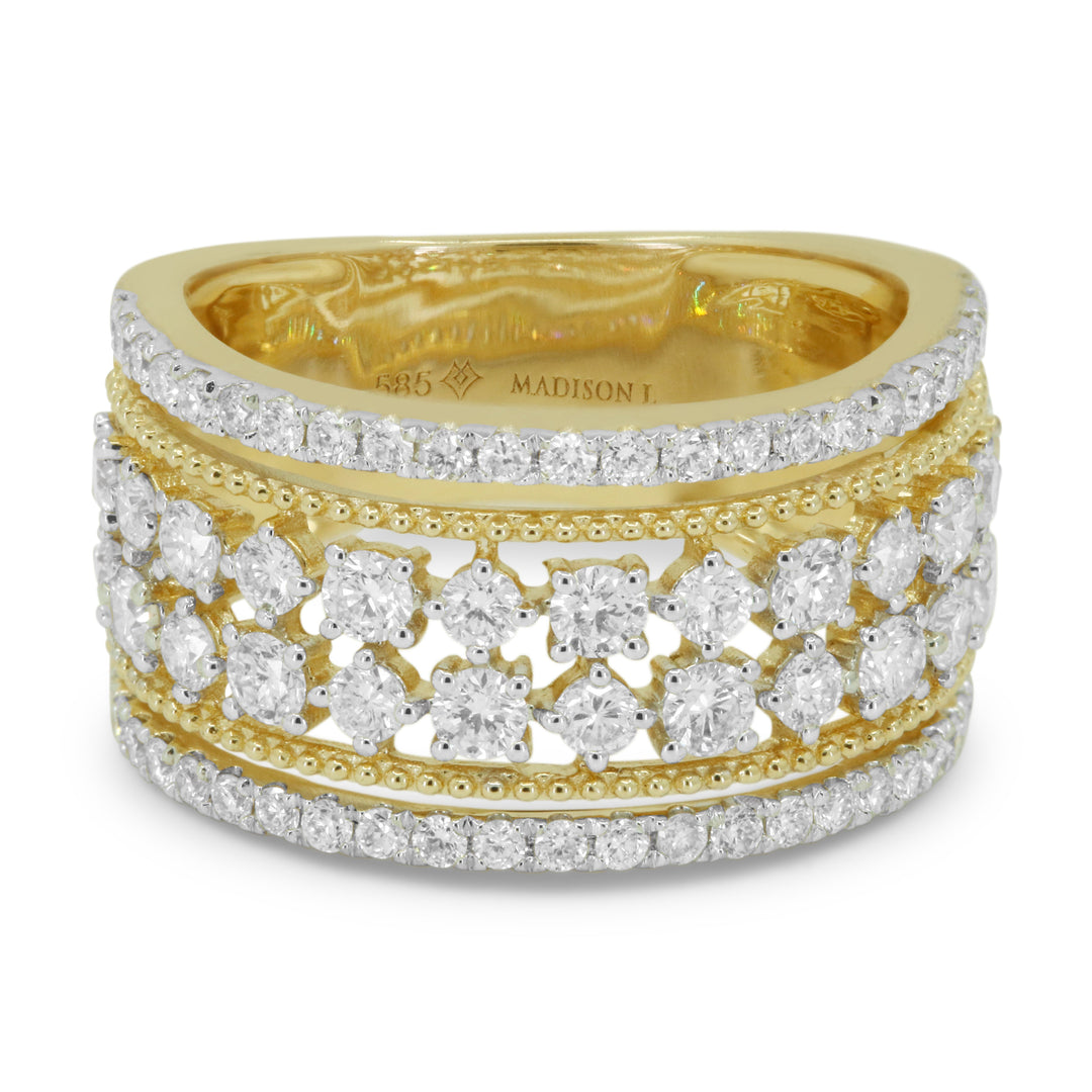 Beautiful Hand Crafted 14K Yellow Gold White Diamond Milano Collection Ring